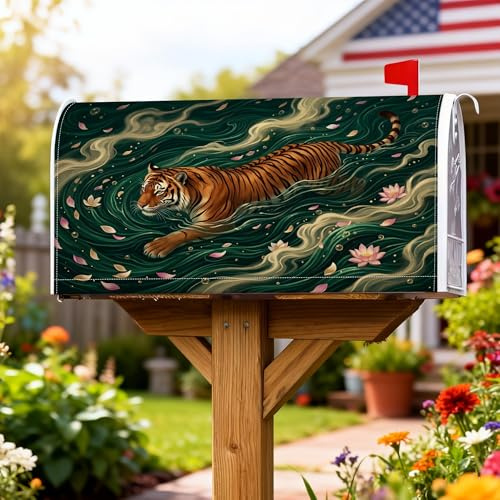 Tiger - Cubiertas magnéticas para buzón, naturaleza silvestre, lirio de agua, nenúfares, color verde, para decoración de jardín y patio, 18 x 21 pulgadas