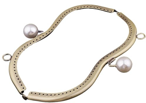 EWUHYFP Chiusura Borsa Uncinetto Chiusura a Scatto con Struttura in Metallo e Manico in bambù for Accessori Fai da Te for Borse Portamonete borsette(B White 19cm)