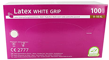 Medi-Inn Latex White Grip Einmalhandschuhe weiß puderfrei (Größe: XL, Menge: 100 Stück)