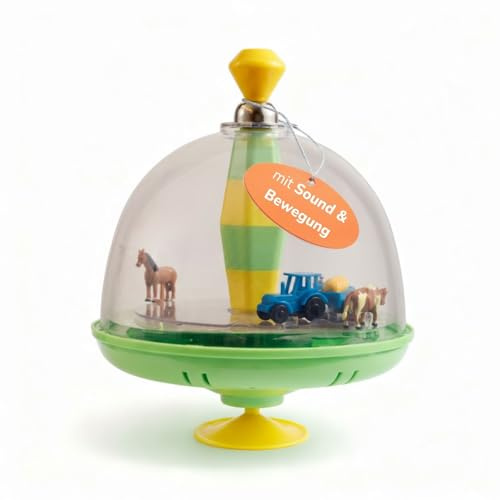 alldoro 68020 Brummkreisel mit Bauernhof-Motiv, inkl. Tiergeräuschen & beweglichen Figuren, Ø 19 cm, 24 cm hoch, aus ABS-Kunststoff, ab 18 Monaten