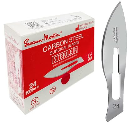 Swann-Morton 0211 Kohlenstoffstahl Chirurgische Skalpellklinge, Steril, Größe #24, Einzelne Folienverpackung, 100 Stück