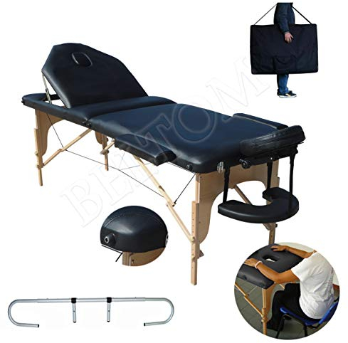 Beltom® LETTINO MASSAGGIO NERO 3 ZONE NUOVO MODELLO - XL 195X70 CM + PORTAROTOLO PANNELLO REIKI ANGOLI ARROTONDATI RINFORZATI - LETTINI MASSAGGI PORTATILE PIEGHEVOLE ESTETICA FISIOTERAPIA TATUAGGI