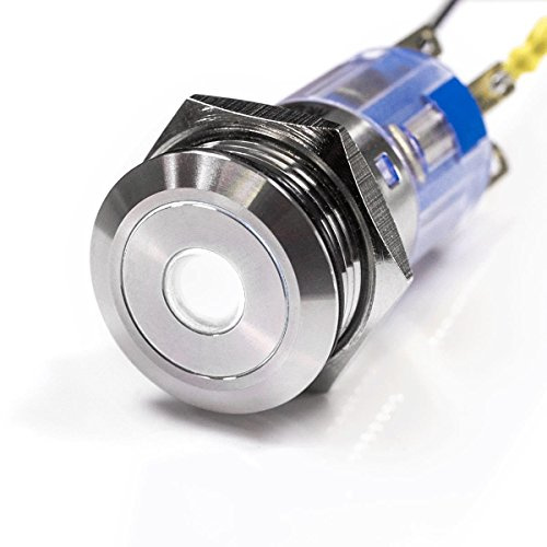 Metzler® LED-Druckschalter mit Ringbeleuchtung und flacher Tastfläche Weiß IP67 Edelstahl 16mm rastend wasser- und staubdicht für Auto Boot Modellbau langlebig bis 100000 Zyklen