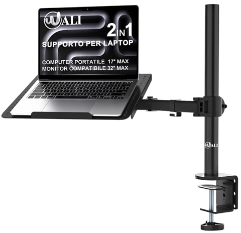 WALI Laptop Desk Mount for 17 inch Notebook, Adjustable Single Monitor Arm with Laptop Holder for 32 inch Screen, Laptops Stand with Ventilated Tray, Up to 22 lbs, (M00LP), Black