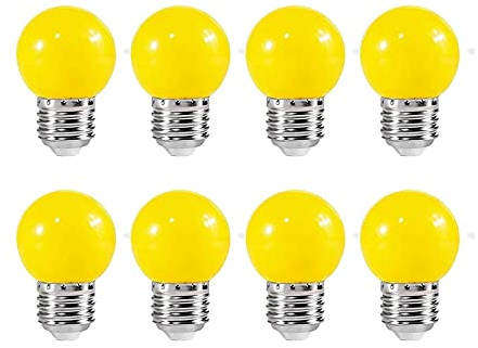 ZFQ Farbige 2W E27 G45 LED Leuchtmittel, e27 Beleuchtung Glühbirnen, bunte glühbirnen für Hochzeit Halloween Weihnachten Party Bar, Wasserdichte Lichterkette für Innen und Außen Bereich, Gelb 8 Stück