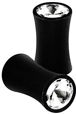 KJM FASHION 2 Stk Holz 6 mm 2 Gauge Double Flared Saddle Areng klar Kristall Ohrschmuck Stab Plugs Ohr Stecker Dehnen Gauges Piercing Schmuck 5521