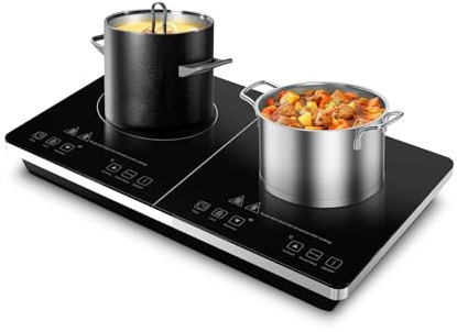 DMS® Doppel Induktionskochplatte 3500 Watt | mobiles Induktionskochfeld | Induktionsherd | Sensor-Touch-Steuerung | 3 Stunden Timer | Glaskeramikplatte DIC-3500