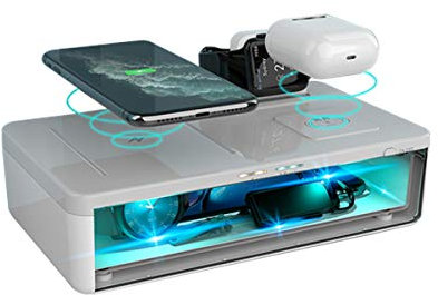 YouWe Cargador móvil inalámbrico 3 en 1 de 15 W con esterilización UV, compatible con iPhone, teléfonos Android y AirPods con Qi.