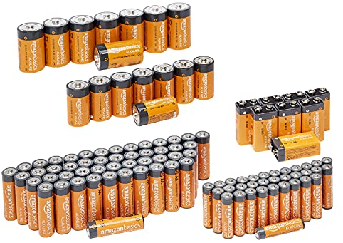Amazon Basics, confezione da 108 batterie alcaline, 48 AA + 36 AAA + 8 C + 8 D + 8 9 Volt