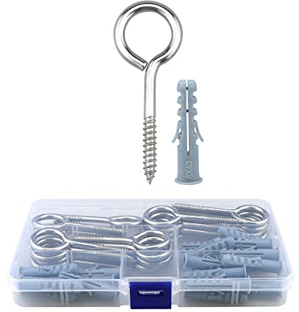 Ösenschraube Metallhaken, 304 Edelstahl Ringschraube Hochleistungs Schraubösen Kit, Zum Befestigen und Fixieren von Holz, Garten und Innen und Außenbereich (M4/M5/M6)(M5*70mm)