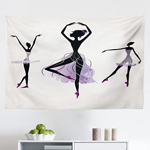 Ambesonne Ballet Tapestry, Ballerina Silhouettes Practising Classic Dance Performing Theatrical Art, Fabric Wall Hanging Decor for Bedroom Living Room Dorm, 45 X 30, Off White Black Mauve