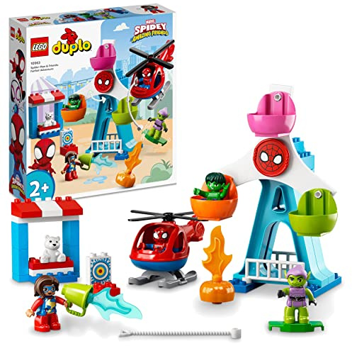LEGO 10963 DUPLO Marvel Spider-Man & Friends: Jahrmarktabenteuer, Freizeitpark mit Spielzeug-Hubschrauber, Hulk und Green Goblin Figur, ab 2 Jahre