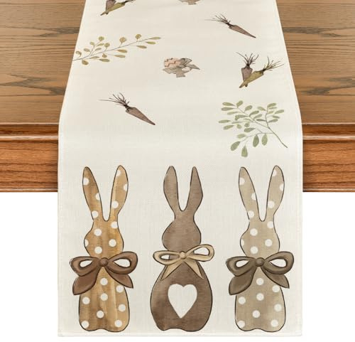Artoid Mode Hasen Karotten Ostern Tischläufer, Saisonnal Frühling Waschbar Küche Esstisch Dekoration Drinnen Urlaub Party Dekor 40x140 cm