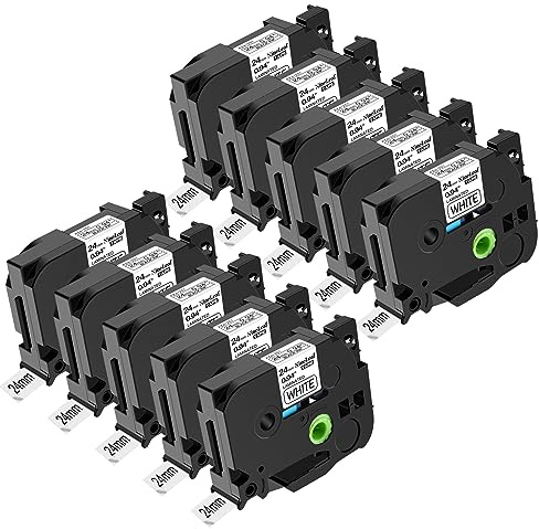 NineLeaf 10 x Kompatibel für Brother P-touch TZe-251 TZe251 TZ-251 TZ251 AZe-251 TZE Schriftband 24mm 0.94'' Schwarz auf weiß Laminiert Etikettenband für Ptouch PT-D600 D600VP E500 Beschriftungsgerät