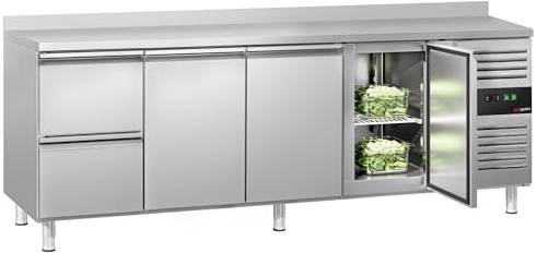 GGM Gastro | KTS227AND#3T#2S | Kühltisch ECO - 2230x700mm - mit 3 Türen - 2 Schubladen - mit Aufkantung