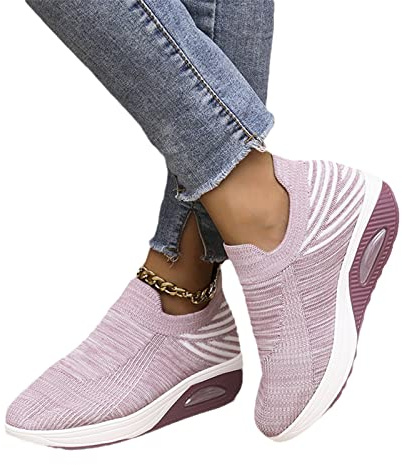 Chaussures Orthopédiques for Femmes Baskets À Enfiler en Mesh Sneaker D'été Respirantes avec Coussin d'air Chaussures De Marche Légères Chaussures De Course À Plateforme Souple (Color : Purple 1, Si