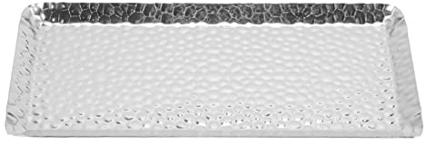 Cryfokt Hammered Rectangular Tray, 25X11Cm Stainless Steel Serving Tray Multipurpose Metal Serving Platter Home Decor for Towel, Snack, Jewelry Home, Restaurant, Bathroom, Dishwasher Safe (Silver)