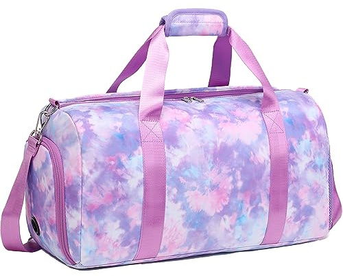 Duffle Dance Bag for Girls - Ballet, Gymnastics & Sports - Sleepover & Overnight Bag with Shoe Compartment,Tie Dye Purple