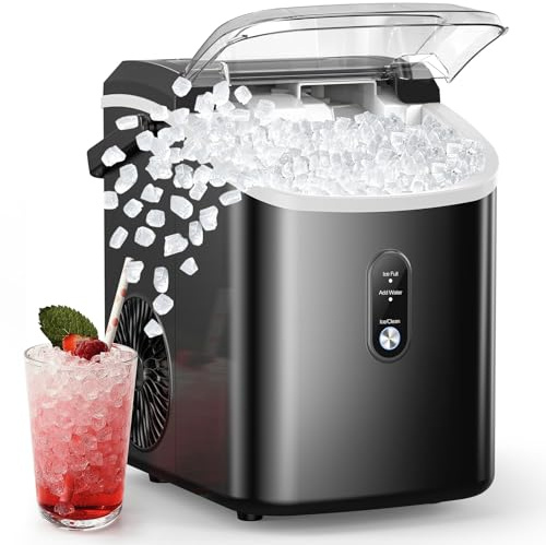 COWSAR Chewable Pebble Ice Maker, 34Lbs/day Crunchy Pellet Ice Cubes, Self-Cleaning, Compact Portable for Home/Kitchen/RV/Office