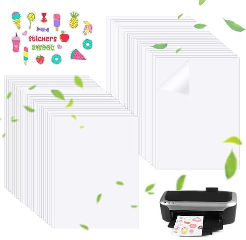PEALOVCOM 50 Stück Tintenstrahldrucker-Aufkleberpapier A4 Inkjet Aufkleberpapier Transparent Vinylfolie Aufkleberpapier zum Bedrucken A4 Bedruckbares Vinyl für Tintenstrahldrucker Sticker