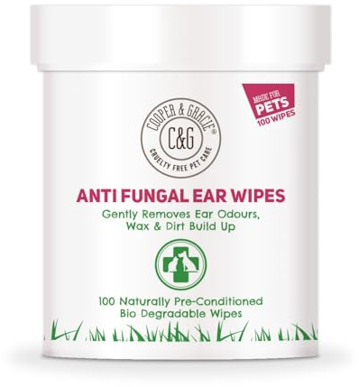Dog Wipes | Dog Ear Wipes for Dogs & Cats by Cooper and Gracie | 100 Biodegradable Soothing Ear Cleaning Wipes for Pets | Soft, Quick, and Easy Wipes to Remove Wax and Relieve Itchy Ears