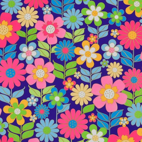 Geschenkpapier mit Neon Blumen Motiv 70cm x 2m Rolle - Geschenk Papier für Geburtstag Muttertag Ostern - Blumenmuster Geschenkpapierrolle - Farbiges Packpapier & Verpackungspapier - Bunt