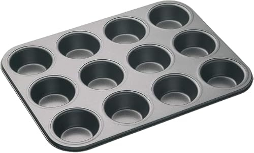 SDMAX Non-Stick 12 Slot Cupcake Tray, Baking Muffin Tray, Sturdy, Heat Resistant, Cupcake Pan, Round, Kitchen Use, Microwave and Dishwasher Safe, Black (1PCS)