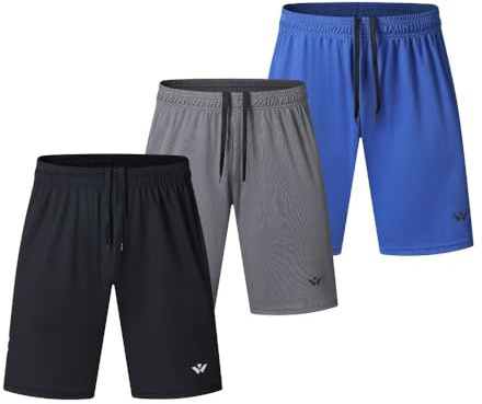 Bsrpolry 3-pack löparshorts för män med två fickor snabbtorkande för joggare, träning, träning sportshorts, #111 – svart, grå, blå, 3XL