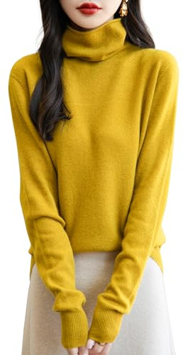 Chanyarn Mujer Jersey 100% Lana Merina de Cuello Alto Primavera Otoño Suéter Manga Larga Sin Costuras Jersey de Punto (Maple Leaf,S)
