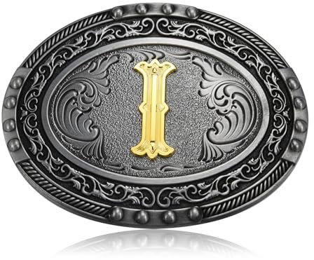 BBOTEN Gürtelschnalle mit westlichen Anfangsbuchstaben ABCDEFG bis XYZ für Männer und Frauen, goldenes Alphabet, I, Small