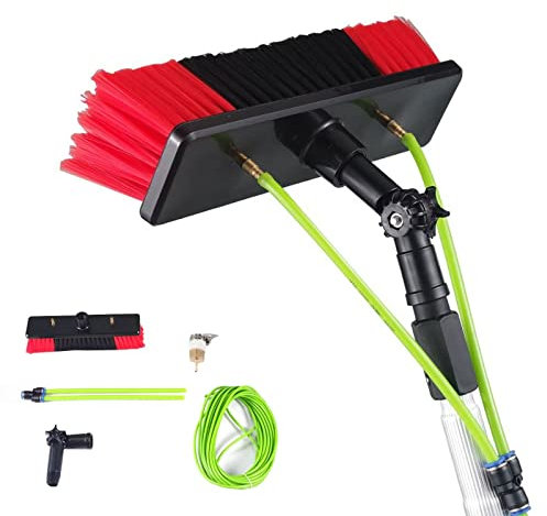 JXIPANUL 12 m/39,5 Fuß Fensterreinigungsstange, wassergespeistes, teleskopische Verlängerung, Wintergarten-Schlauchbürsten-Set (30 cm Bürste, 12 m Stange)