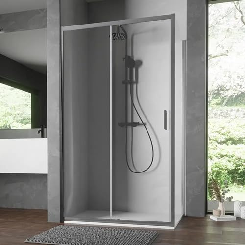 Box Doccia Angolare 120x80 cm Parete Fissa e Porta Scorrevole Reversibile Vetro Temperato Trasparente 6mm Profili Cromati Altezza 198 cm Modello Tahiti