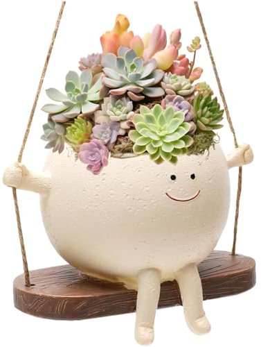 Hängende Blumentöpfe Mit Schaukel Gesicht, Swing Face Übertopf, Lustige Hängende Deko Blumentopf, Übertopf Mit Hängendem Kopf Swing Face Übertopf, Harz Pflanzgefäße für Innen Outdoor Dekorationen