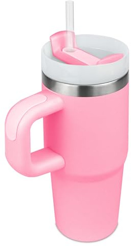 Bestaa Tumbler avec poignée et paille - Avec couvercle et paille - En acier inoxydable 304 - Pour l'école, le sport en plein air (rose)
