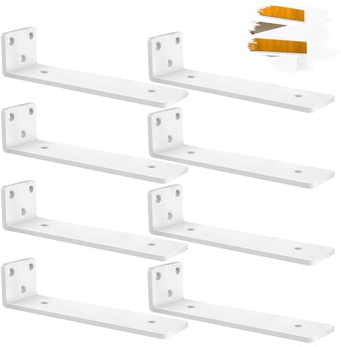 8 Pezzi Staffe Mensole, 25cm Pollici Staffe per Mensole Industriali Resistenti, Staffe per Mensole Bianche a L In Metallo per Supportoper Mensole Fai da Te (Bianco, Spessore 5 mm) 10in