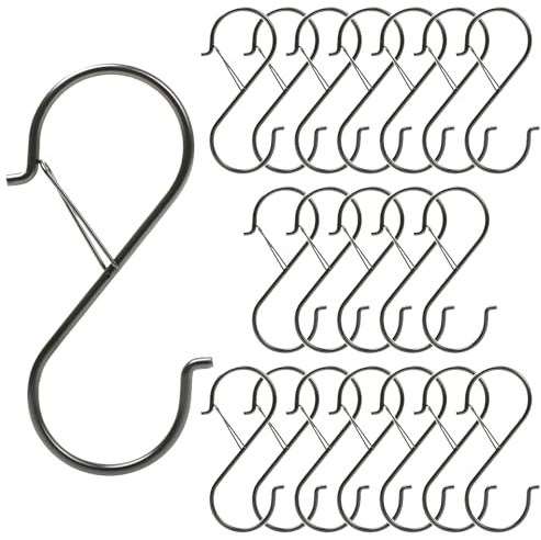 Ganchos en forma de S para colgar con hebilla de seguridad, ganchos metal en forma de S para macetas, ganchos para armario para colgar plantas, utensilios de cocina, jeans(12,6 cm)(Silver,20pc)