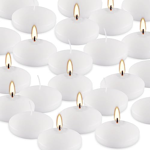 10hours 24 Pack of 3-inch Floating Candle Set, Fragrance-Free White Soy Candle for Weddings, Pool Parties, Holiday Table Decorations,Home Decor,Spa.