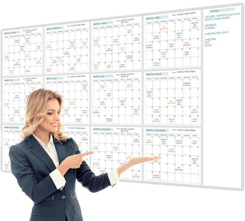 Löschbarer großer Wandplanerkalender, aktualisierter Jahreskalender,Löschbarer 12-Monats-Planer | Leerer undatierter Jahreskalender. Übergroßes undatiertes Jahreskalender-Poster zum Organisieren und P