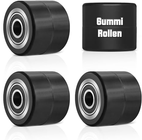 4 Stück Hubwagenrollen Gummirollen 80x70 mm, Achse 20 mm inkl. Kugellager | Rollen Laufrollen für Hubwagen Ersatzrollen, Max. Belastung 2400 KG