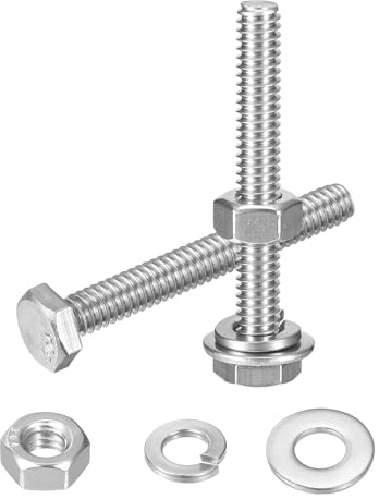 sourcing map 5 Set Sechskantmuttern und Schrauben Sortiment Kit, 304 Edelstahl 1/4-20 Zoll Sechskantschrauben mit 1/4 Zoll Muttern und Unterlegscheiben für Bau, Maschinenherstellung