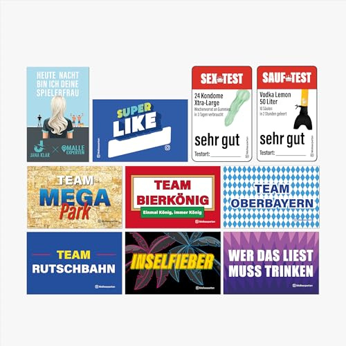 Malleexperten Sticker Set #2 | Malle Party Feiern Festival Karneval JGA Après-Ski | 10x 10 Sticker, 10 Motive | Aufkleber in Top Qualität (UV-Lack, Outdoor-Haftbarkeit, Schlitzung Rückseite)