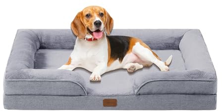 OUPEIWAWA Orthopädisches Hundebett für mittelgroße/große Hunde 109x84x21cm | Schlafbereich 86x70cm, Hochdichter Schwamm mit hohem Rückprall, waschbar mit abnehmbarem Bezug, bequem rutschfest, Hellgrau