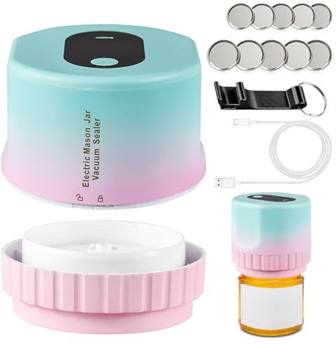 Electric Mason Jar Vacuum Sealing Machine Kit for Wide and Regular Mouth Jar LED Display Kitchen Cordless Rechargeable Vacuum Sealer with Sealing Cover and Bottle Opener for Food Storage Preservation