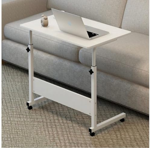 Höhenverstellbarer Laptoptisch mit Rollen – mobiler Computertisch mit Metallgestell & Tischplatte in Holzoptik, Beistelltisch für Bett & Sofa