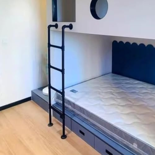 TMKDNNKG Escalera para litera Superior de 7, 6, 5, 4 y 3 pies con peldaños Acolchados y herrajes de Montaje, Escalera de ático de Hierro Forjado Resistente para Garaje (Color: Negro, tamaño: 47 pulga