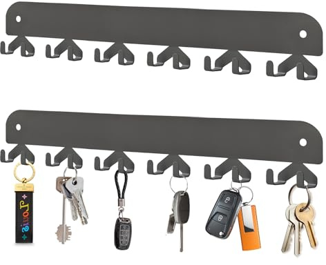 Yoanxong 2 Pack Key Holder for Wall, Key Hooks Wall Mount with 12 Hooks, No Drilling Required, Self-Adhesive Key Rack, Key Hanger Wall Mount for Corridor, Kitchen, Living Room - Gray