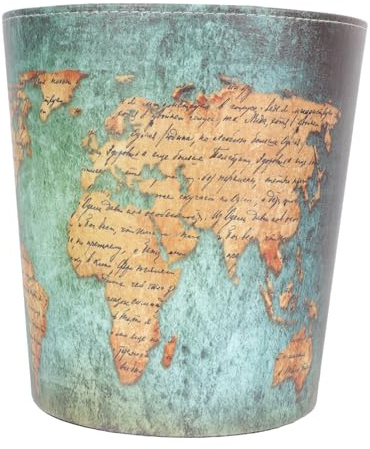 Gatuida Poubelle Ménagère Rétro Motif Carte Vintage, Seau à Déchets En Cuir Lisse Vert, Grosse Capacité, Solide Et Décorative, Pour Maison Et Bureau, Cendrier Découvert
