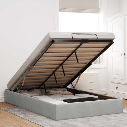 Refined Ottoman-Bett ohne Matratze Hellgrau 120x200 cm Samt