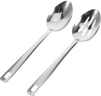 Alipis 2pcs Kitchen Spoon Set Slotted Tablespoon Slotted Serving Spoons Stainless Steel Cooking Utensils Noodle Strainer Skimmer Silver