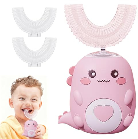 Spazzolino da denti per bambini, elettrico, a ultrasuoni a 360° per bambini, 3 testine in silicone alimentate a U/Smart Timer a 2 velocità, spazzolino da denti per bambini (2-12 anni) (rosa 2-6 J)